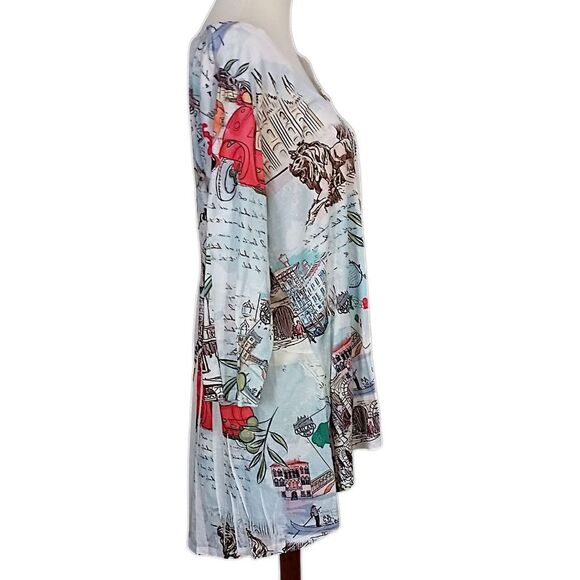 One World Graphic Tunic Top 1X Milan Artsy Plus Size Bling Asymmetric Sublimated - Picture 2 of 16